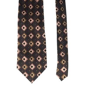 Pierre Cardin Tie Diamond Pattern 100% Silk Black Gold